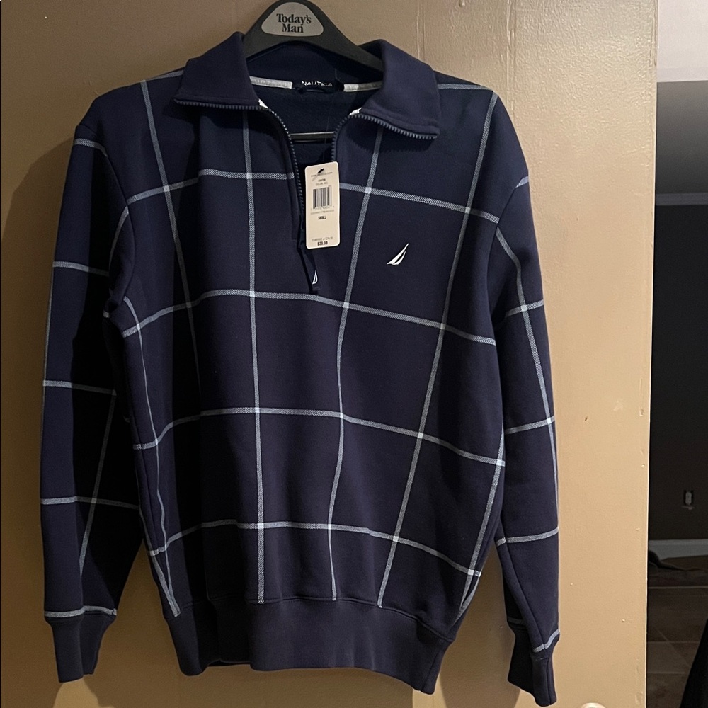 Nautica Men's Blue Quarter Zip-Up Fleece Sz S. NWT
